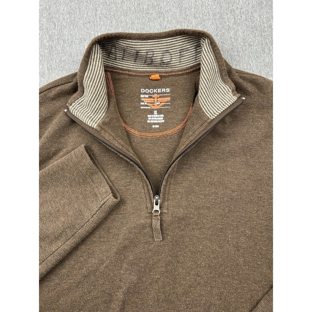 Dockers Sweater Mens‎ XL Brown 1/4 Zip Pullover Long Sleeve Cotton